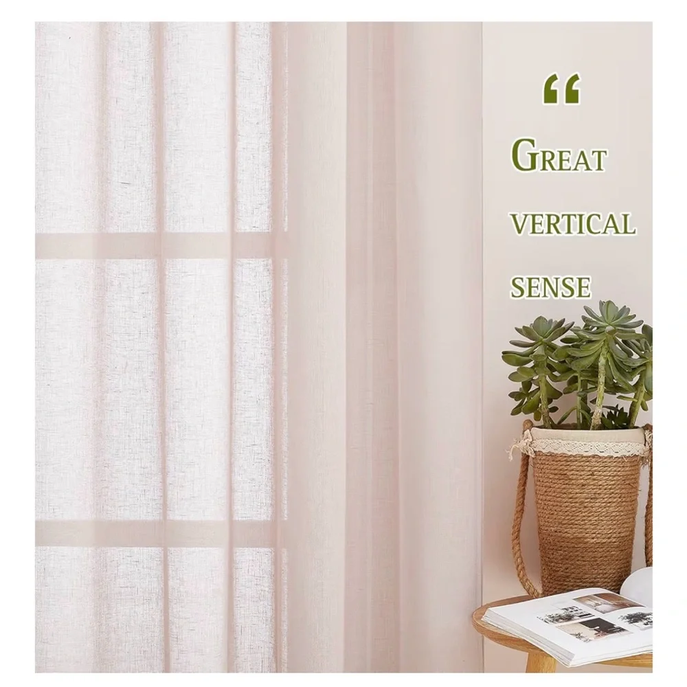 NEW Semi Sheer Linen Dusty Blush Sheer Curtain Set